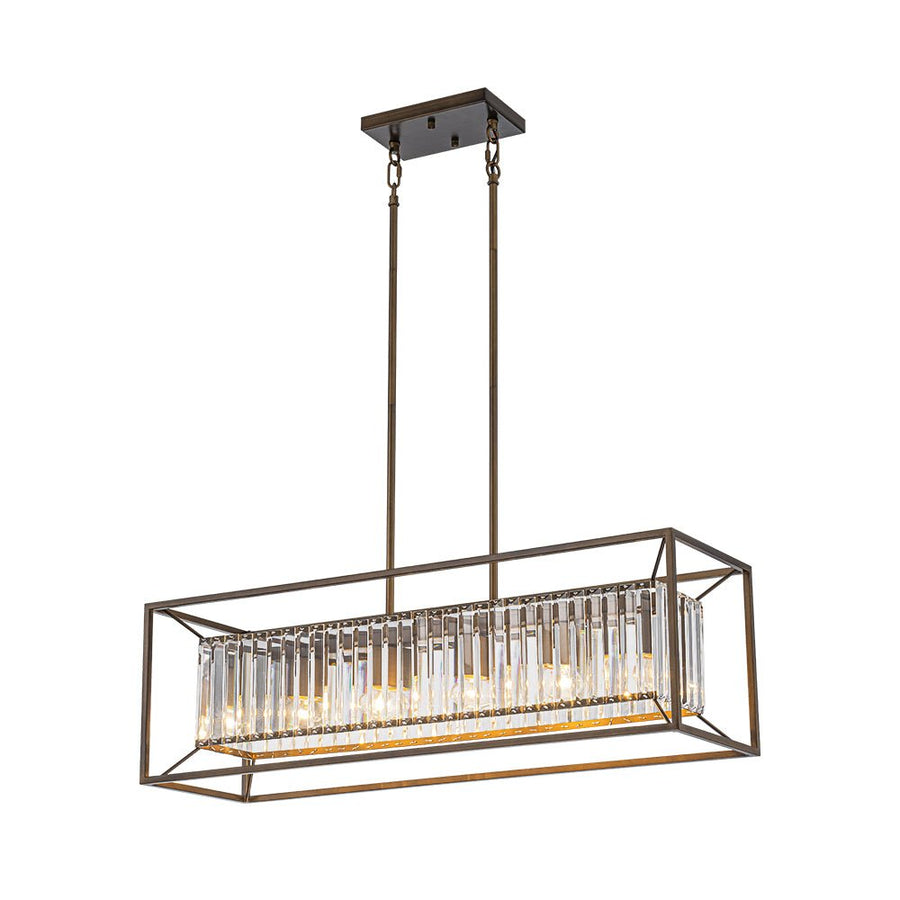 LightFixturesUSA - Vintage Italy Glam Crystal Rectangular Linear Chandelier - Chandelier - Oil - Rubbed Bronze - 