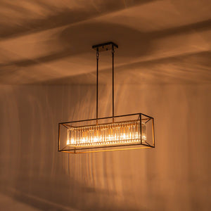 LightFixturesUSA - Vintage Italy Glam Crystal Rectangular Linear Chandelier - Chandelier - Oil - Rubbed Bronze - 