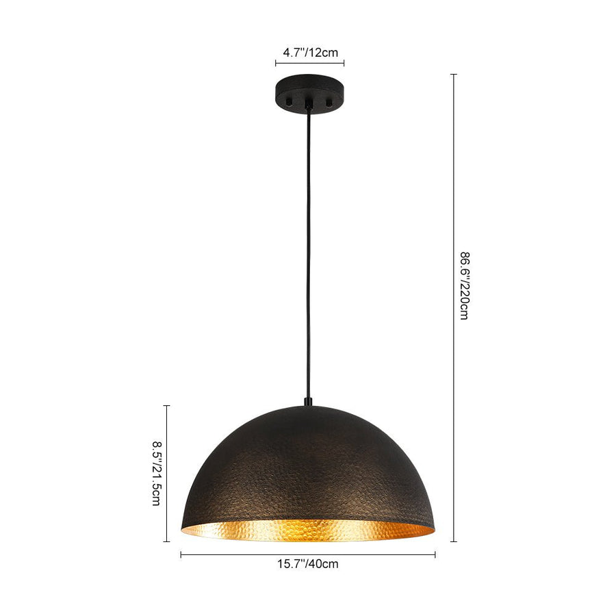 LightFixturesUSA - Vintage Luxe Black Gold Hammered Dome Pendant Light - Pendant Light - 15.7 in - 