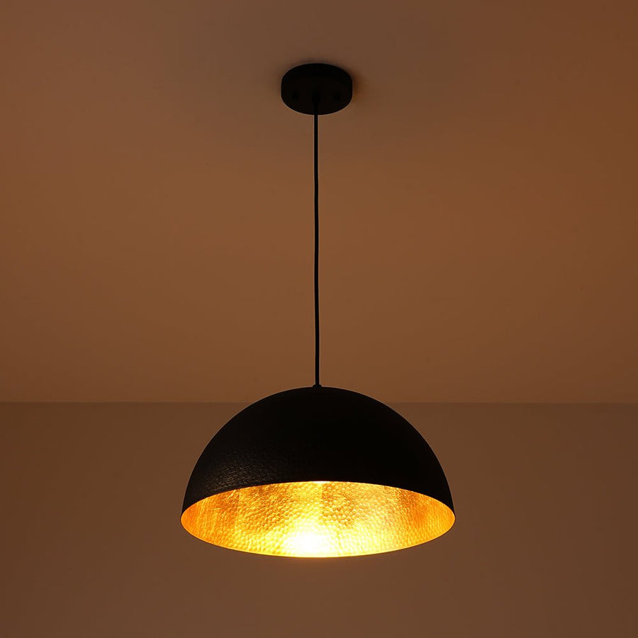 LightFixturesUSA - Vintage Luxe Black Gold Hammered Dome Pendant Light - Pendant Light - 15.7 in - 