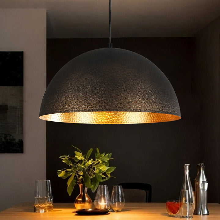 LightFixturesUSA - Vintage Luxe Black Gold Hammered Dome Pendant Light - Pendant Light - 15.7 in - 