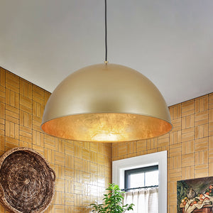 LightFixturesUSA-Vintage Luxe Brass Metal Oversized Dome Pendant Light-Chandelier-23.6 in.-
