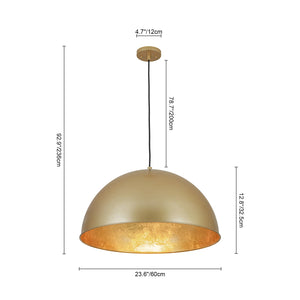 LightFixturesUSA-Vintage Luxe Brass Metal Oversized Dome Pendant Light-Chandelier-23.6 in.-