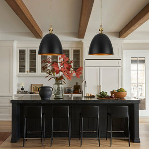 LightFixturesUSA - Vintage Luxe Farmhouse Large Iron Bell Pendant Light - Pendant Light - Black - 