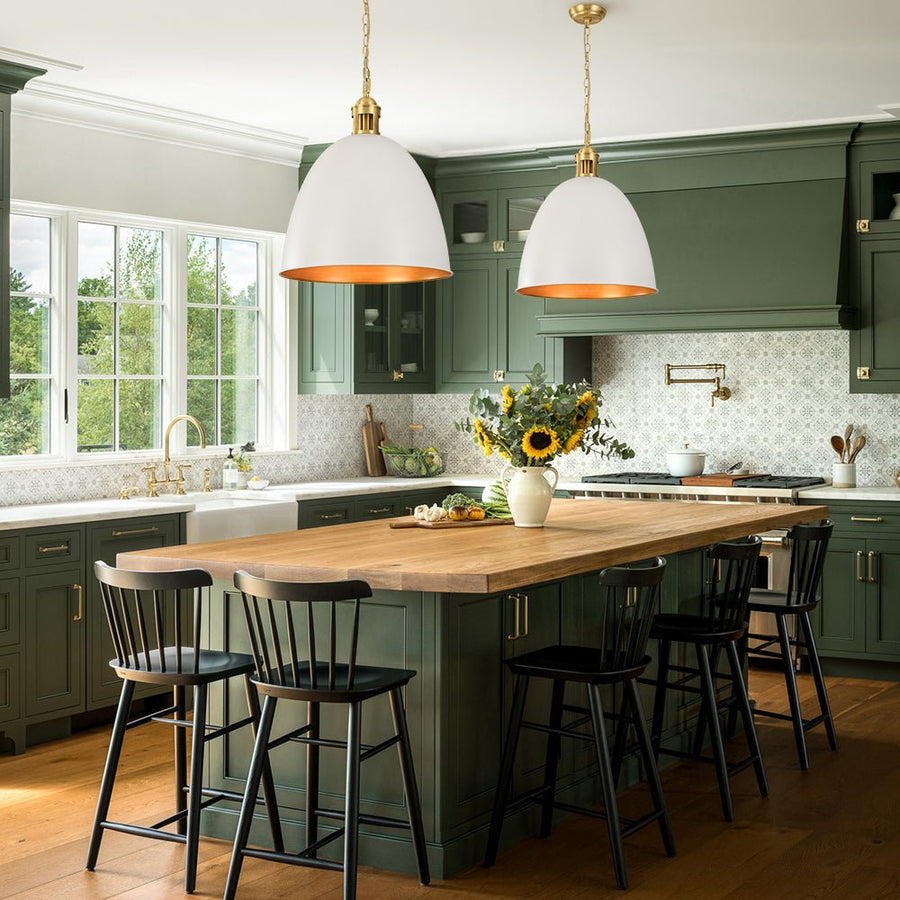 LightFixturesUSA - Vintage Luxe Farmhouse Large Iron Bell Pendant Light - Pendant Light - White - 