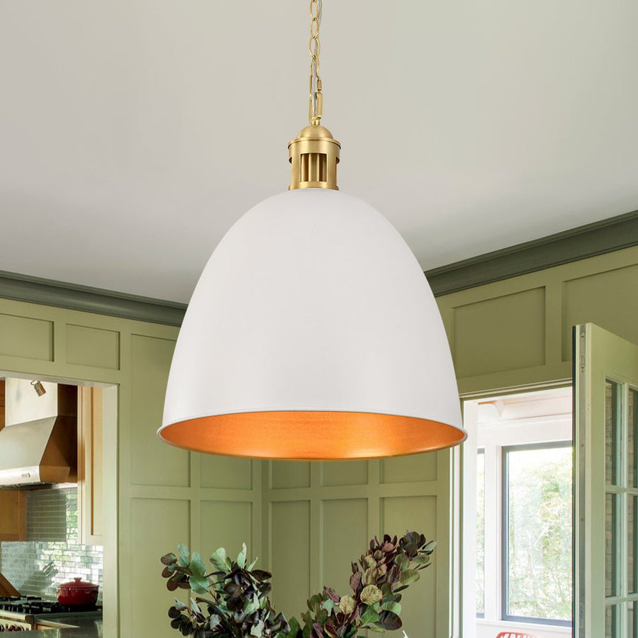 LightFixturesUSA - Vintage Luxe Farmhouse Large Iron Bell Pendant Light - Pendant Light - White - 