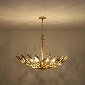 LightFixturesUSA - Vintage Luxe Gold Bloom Leaf Branch Oversized Basket Chandelier - Chandelier - 33.5 in. - 