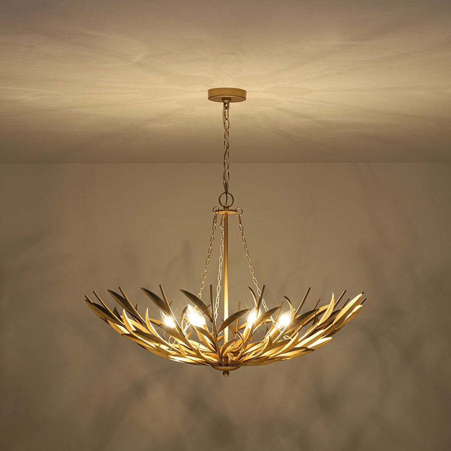 LightFixturesUSA - Vintage Luxe Gold Bloom Leaf Branch Oversized Basket Chandelier - Chandelier - 33.5 in. - 