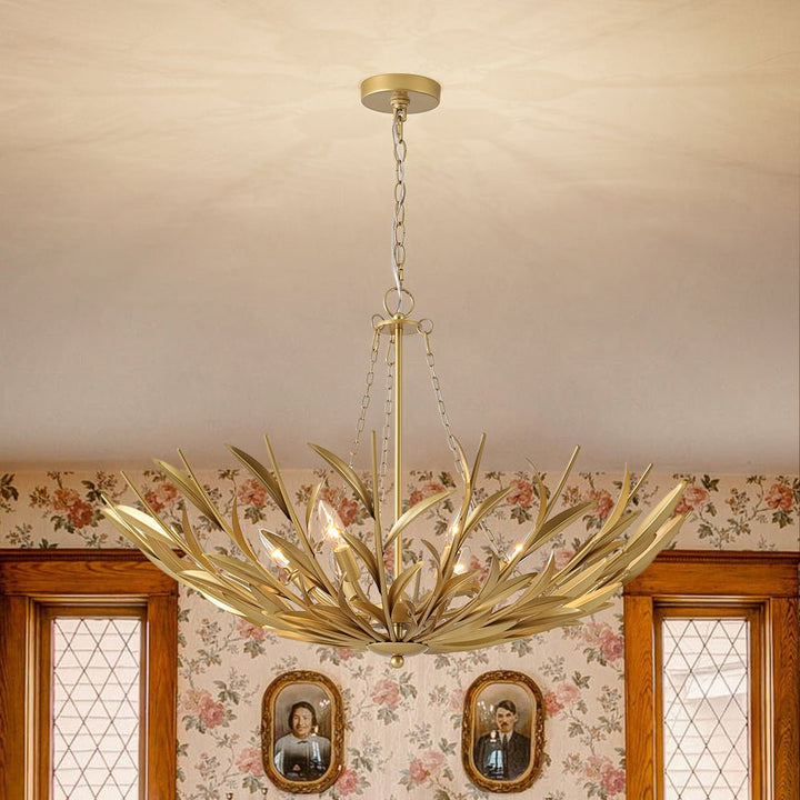 LightFixturesUSA - Vintage Luxe Gold Bloom Leaf Branch Oversized Basket Chandelier - Chandelier - 33.5 in. - 