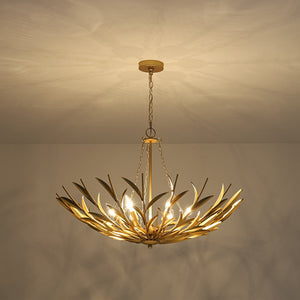 LightFixturesUSA - Vintage Luxe Gold Bloom Leaf Branch Oversized Basket Chandelier - Chandelier - 33.5 in. - 