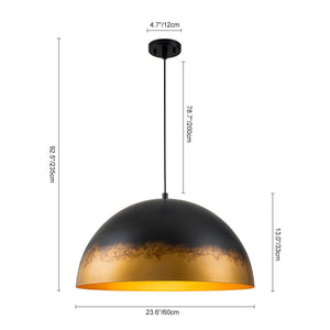 LightFixturesUSA - Vintage Luxe Gradient Black Gold Oversized Iron Dome Pendant - Pendant Light - 23.6 in - 