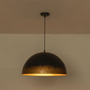 LightFixturesUSA - Vintage Luxe Gradient Black Gold Oversized Iron Dome Pendant - Pendant Light - 23.6 in - 