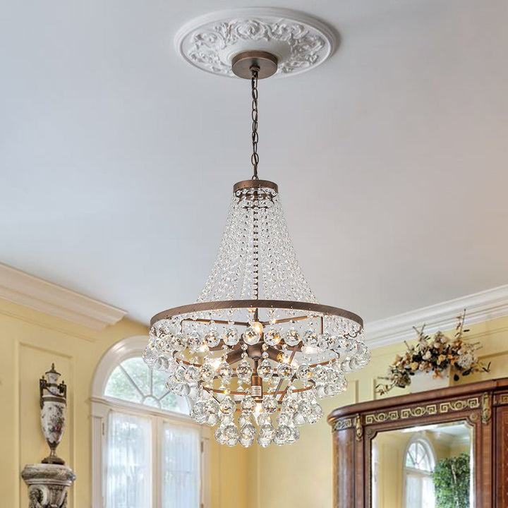 LightFixturesUSA - Vintage Luxury Antique Bronze Crystal Empire Chandelier - Chandelier - Antique - 