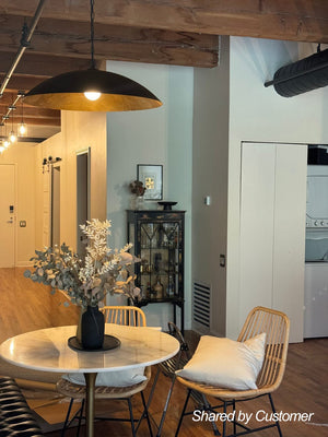 LightFixturesUSA - Vintage Oversized Flat Dome Metal Pendant Light - Chandelier - Black+Gold - 1 - Lt