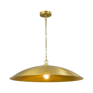 LightFixturesUSA - Vintage Oversized Flat Dome Metal Pendant Light - Chandelier - Brass - 1 - Lt