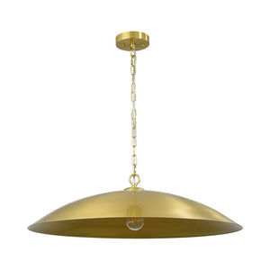 LightFixturesUSA - Vintage Oversized Flat Dome Metal Pendant Light - Chandelier - Brass - 1 - Lt