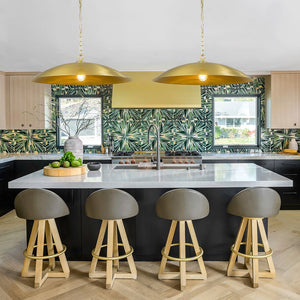 LightFixturesUSA - Vintage Oversized Flat Dome Metal Pendant Light - Chandelier - Brass - 1 - Lt