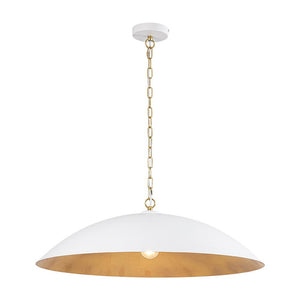 LightFixturesUSA - Vintage Oversized Flat Dome Metal Pendant Light - Chandelier - Matte White+Gold (Pre - Order) - 1 - Lt