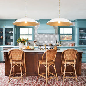 LightFixturesUSA - Vintage Oversized Flat Dome Metal Pendant Light - Chandelier - Matte White+Gold (Pre - Order) - 1 - Lt