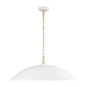 LightFixturesUSA - Vintage Oversized Flat Dome Metal Pendant Light - Chandelier - Matte White+Gold (Pre - Order) - 1 - Lt