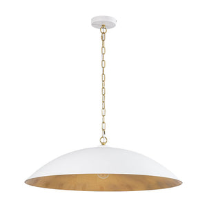 LightFixturesUSA - Vintage Oversized Flat Dome Metal Pendant Light - Chandelier - Matte White+Gold (Pre - Order) - 1 - Lt