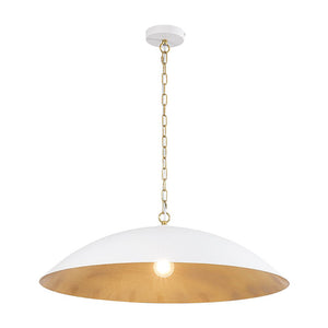 LightFixturesUSA - Vintage Oversized Flat Dome Metal Pendant Light - Chandelier - Matte White+Gold (Pre - Order) - 1 - Lt