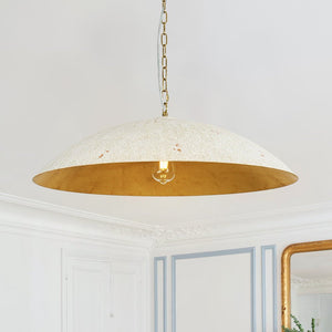 LightFixturesUSA - Vintage Oversized Flat Dome Metal Pendant Light - Chandelier - White+Gold - 1 - Lt