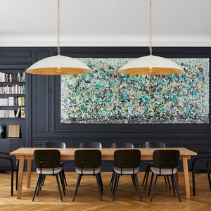 LightFixturesUSA - Vintage Oversized Flat Dome Metal Pendant Light - Chandelier - White+Gold - 1 - Lt