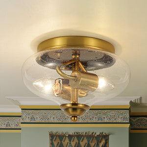 LightFixturesUSA - Vintage Round Clear Seeded Glass Flush Mount Ceiling Light - Ceiling Light - Black - 