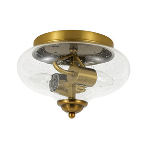 LightFixturesUSA - Vintage Round Clear Seeded Glass Flush Mount Ceiling Light - Ceiling Light - Black - 