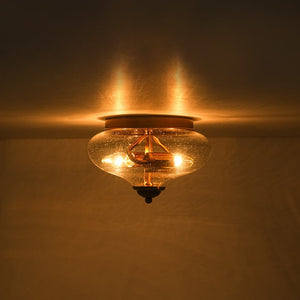 LightFixturesUSA - Vintage Round Clear Seeded Glass Flush Mount Ceiling Light - Ceiling Light - Black - 