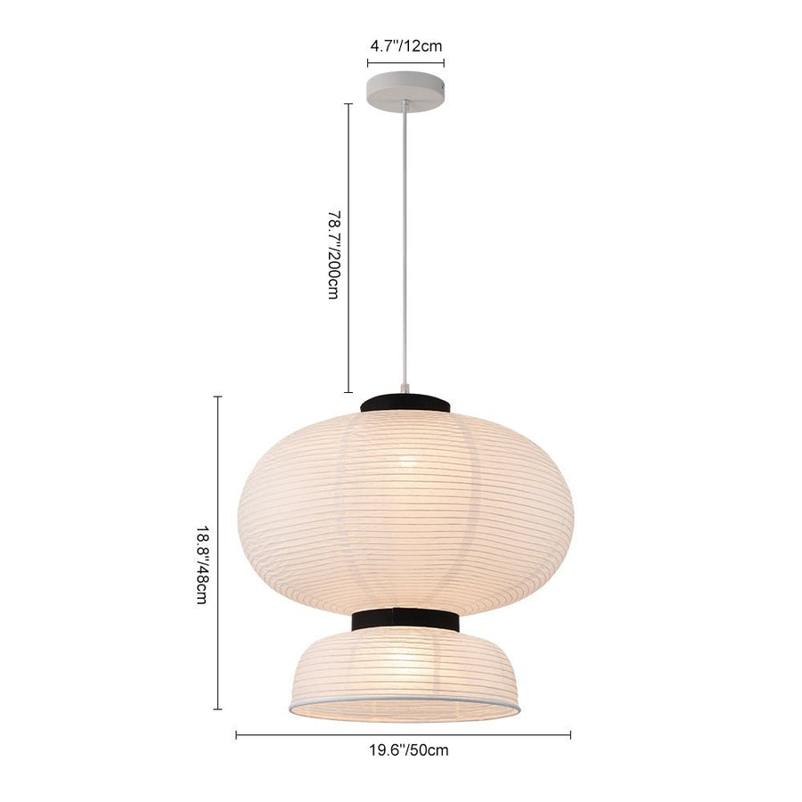 LightFixturesUSA - Wabi Sabi 1 - Light Beige Paper Lantern Pendant Light - Chandelier - Small Ball + Wide Dome - 