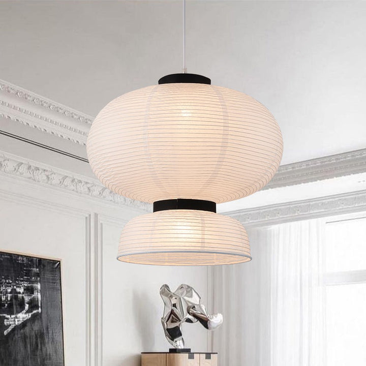 LightFixturesUSA - Wabi Sabi 1 - Light Beige Paper Lantern Pendant Light - Chandelier - Wide Ball + Small Dome - 