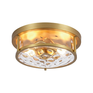 LightFixturesUSA-Water Hammered Glass Round Flush Mount Ceiling Light-Ceiling Light-Brass-