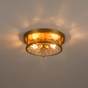 LightFixturesUSA-Water Hammered Glass Round Flush Mount Ceiling Light-Ceiling Light-Brass-