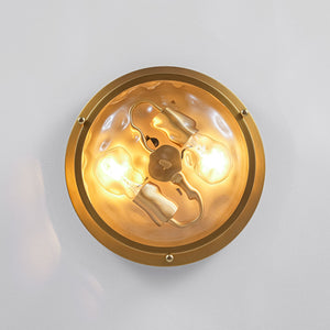 LightFixturesUSA-Water Hammered Glass Round Flush Mount Ceiling Light-Ceiling Light-Brass-