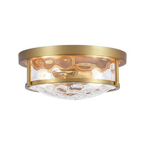 LightFixturesUSA-Water Hammered Glass Round Flush Mount Ceiling Light-Ceiling Light-Brass-