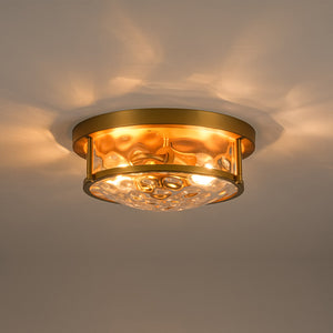 LightFixturesUSA-Water Hammered Glass Round Flush Mount Ceiling Light-Ceiling Light-Brass-