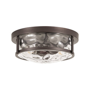 LightFixturesUSA-Water Hammered Glass Round Flush Mount Ceiling Light-Ceiling Light-Oil Rubbed Bronze-