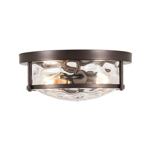 LightFixturesUSA-Water Hammered Glass Round Flush Mount Ceiling Light-Ceiling Light-Oil Rubbed Bronze-