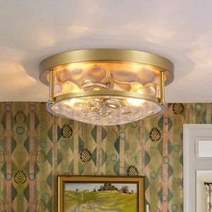 LightFixturesUSA-Water Hammered Glass Round Flush Mount Ceiling Light-Ceiling Light-Oil Rubbed Bronze-