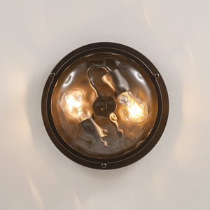 LightFixturesUSA-Water Hammered Glass Round Flush Mount Ceiling Light-Ceiling Light-Oil Rubbed Bronze-