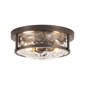 LightFixturesUSA-Water Hammered Glass Round Flush Mount Ceiling Light-Ceiling Light-Oil Rubbed Bronze-