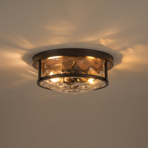 LightFixturesUSA-Water Hammered Glass Round Flush Mount Ceiling Light-Ceiling Light-Oil Rubbed Bronze-