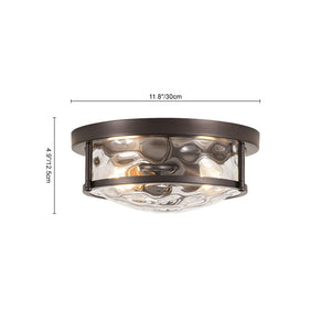 LightFixturesUSA-Water Hammered Glass Round Flush Mount Ceiling Light-Ceiling Light-Oil Rubbed Bronze-