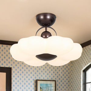 LightFixturesUSA - White Camellia Bloom Dimmable LED Semi Flush Mount Light - Ceiling Light - 19.7 in - 