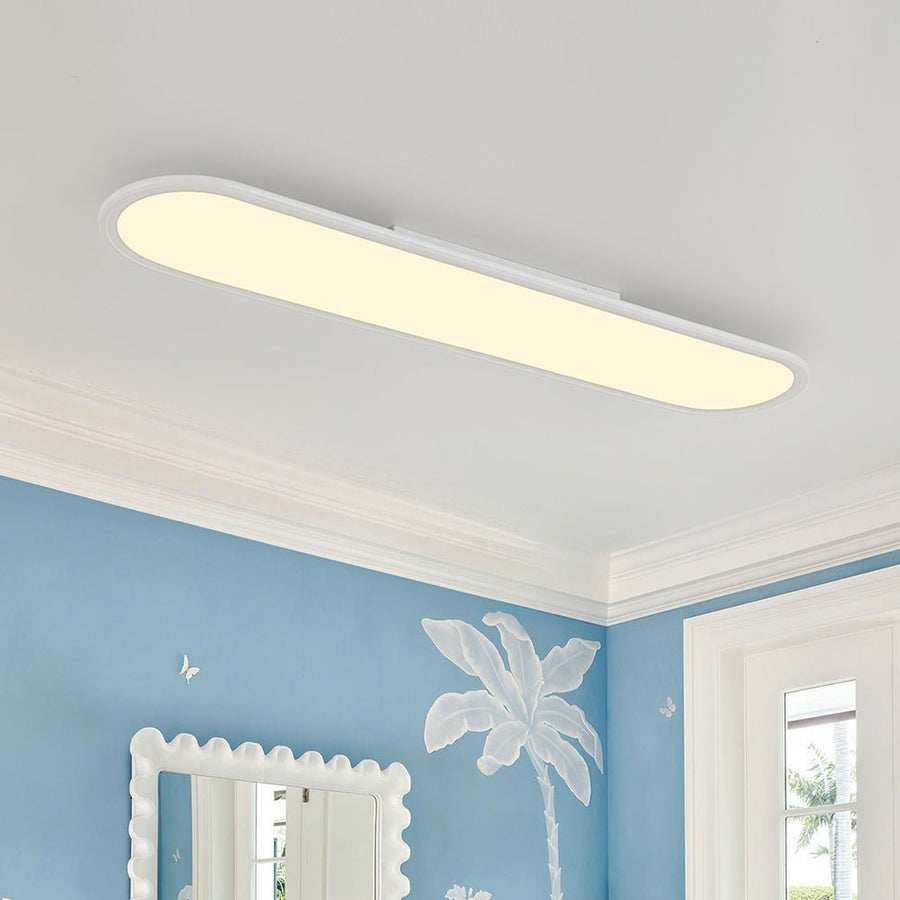 LightFixturesUSA - White Long Oval Warm Dimmable LED Semi Flush Mount - Ceiling Light - 35.4 in - 