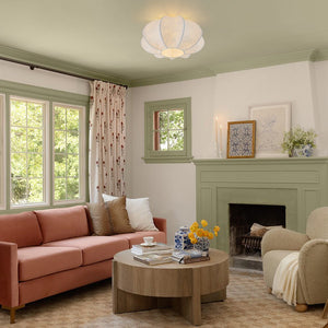 LightFixturesUSA - White Silk Scalloped Cage Flush Mount Ceiling Light - Ceiling Light - 19.3 in - 