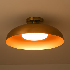 LightFixturesUSA - Wide Iron Dome Dimmable LED Semi Flush Ceiling Light - Ceiling Light - Brass - 
