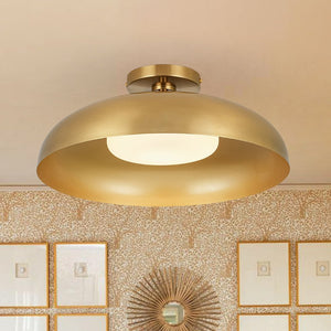 LightFixturesUSA - Wide Iron Dome Dimmable LED Semi Flush Ceiling Light - Ceiling Light - Brass - 